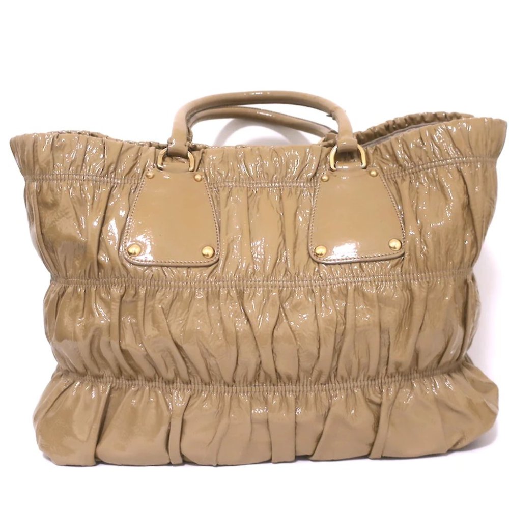 Prada Vernice Gaufre Tote Camel Patent Leather Large Shoulder Bag - Picture 5 of 12